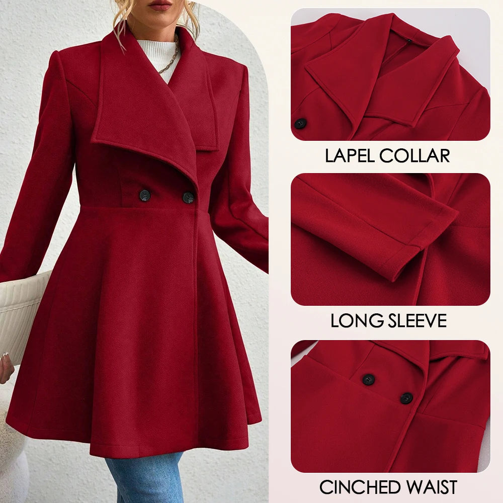 Red Lapel Button-Up Coat