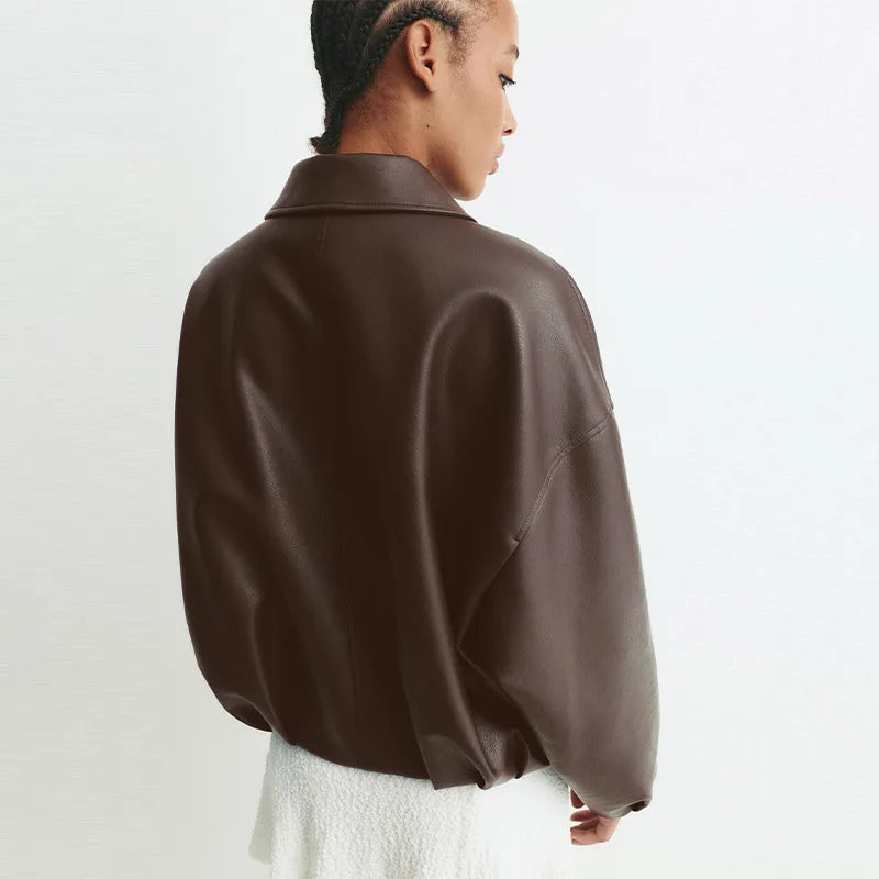 Lapel PU Leather Jacket