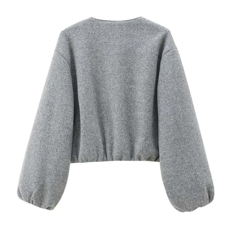 Faux Wool Cropped Bomber Jacket