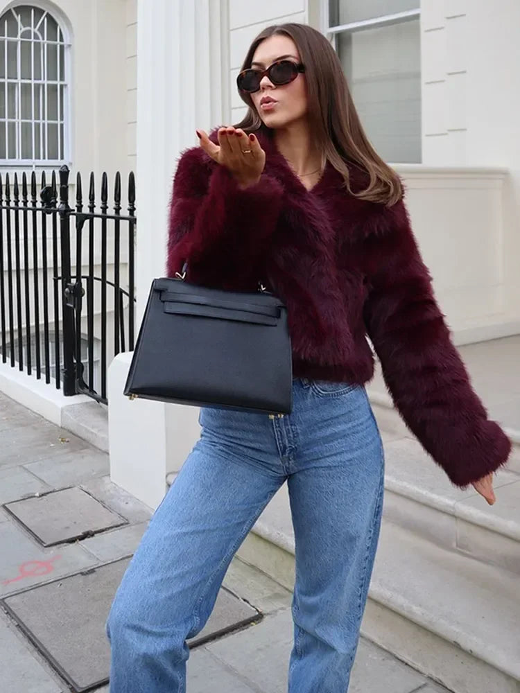 Burgundy Faux Fur Coat