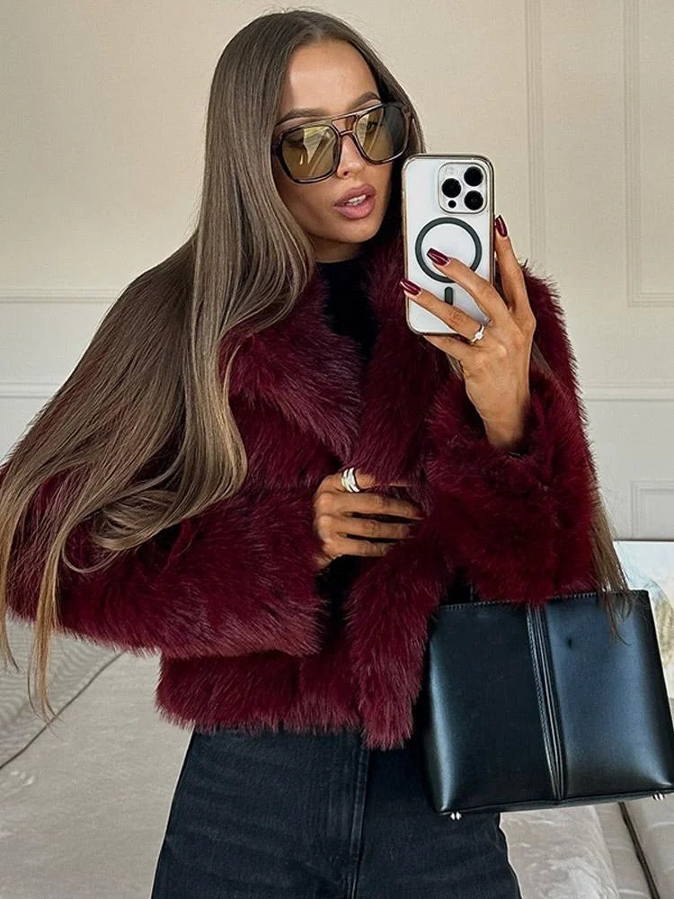 Burgundy Faux Fur Coat