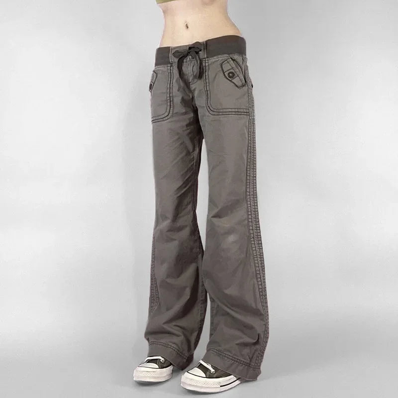 Retro Patchwork Lace-Up Pants