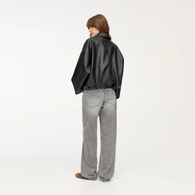 Lapel PU Leather Jacket