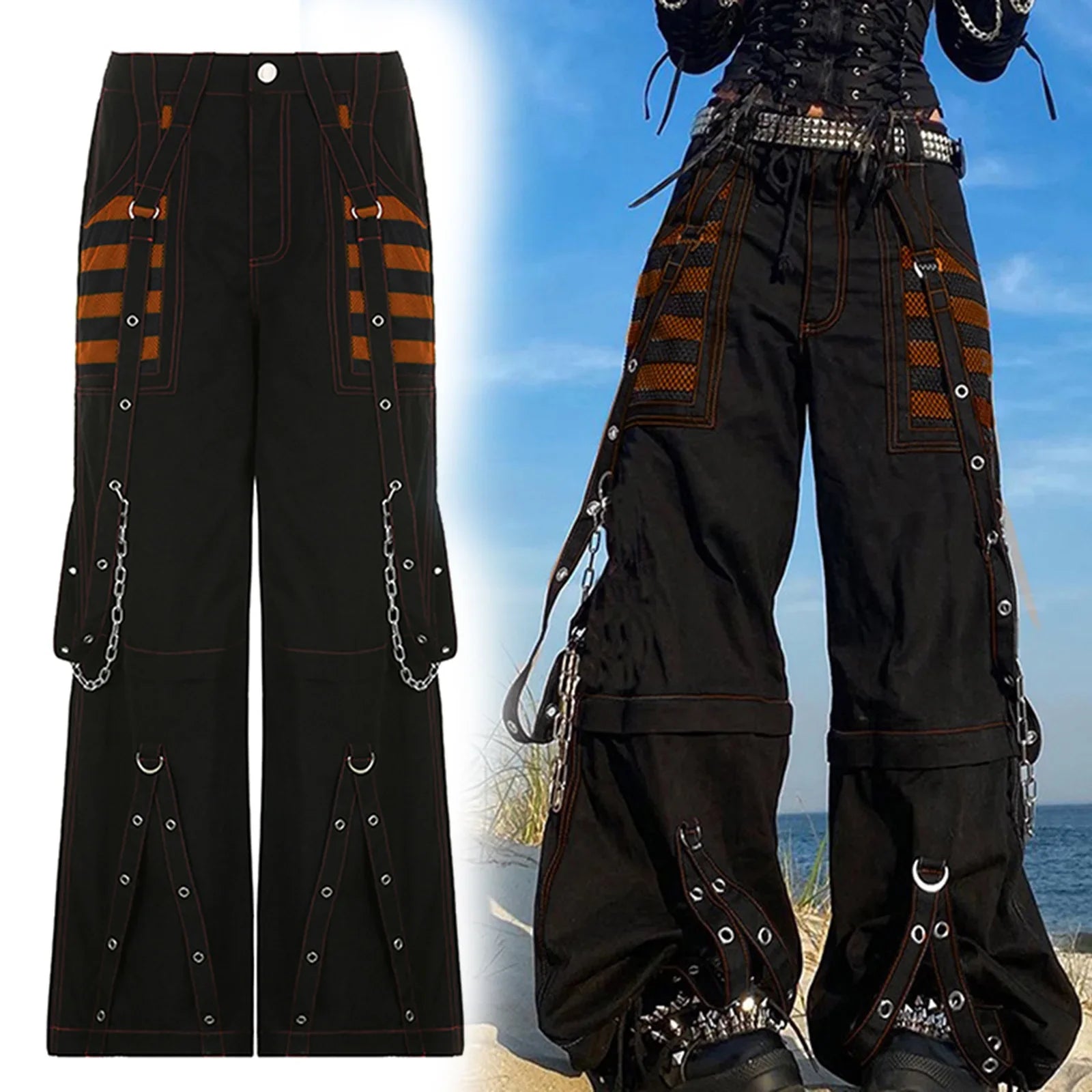 Striped Cargo Denim Pants