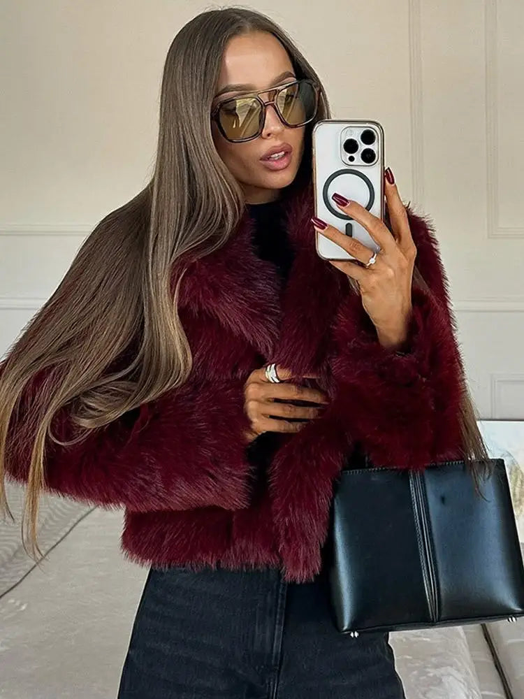 Burgundy Faux Fur Coat