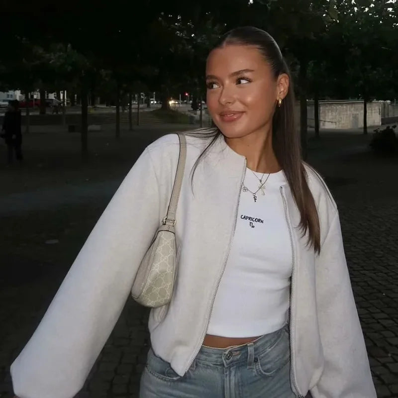Faux Wool Cropped Bomber Jacket