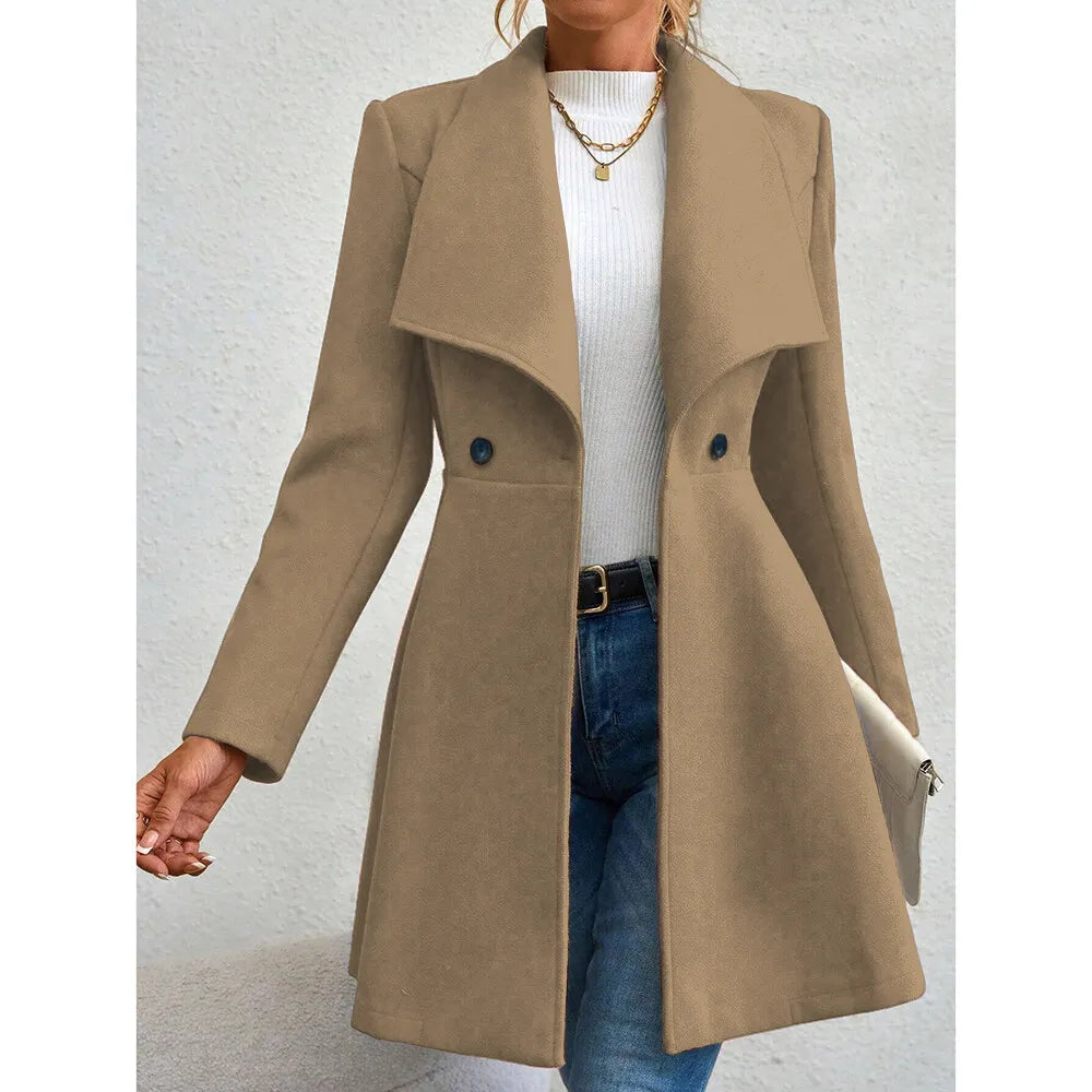 Red Lapel Button-Up Coat