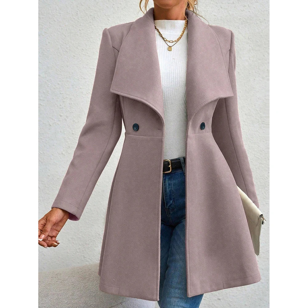 Red Lapel Button-Up Coat