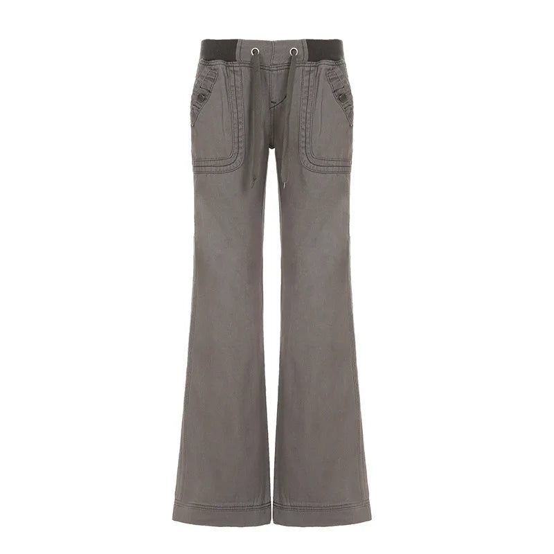 Retro Patchwork Lace-Up Pants