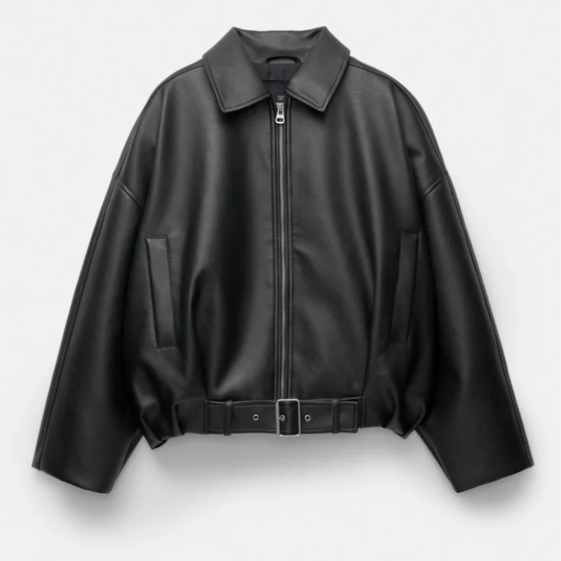 Lapel PU Leather Jacket
