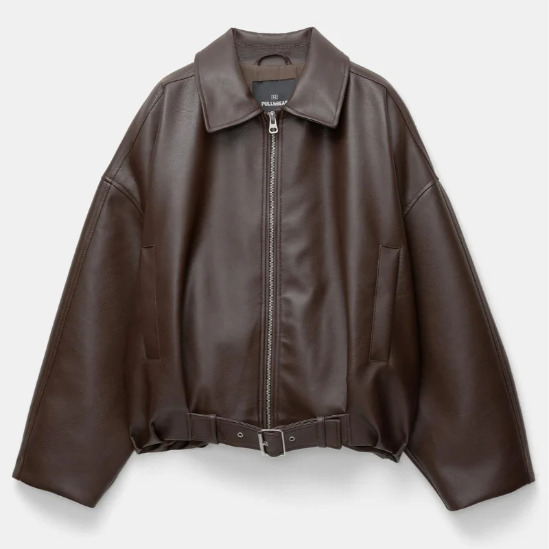 Lapel PU Leather Jacket