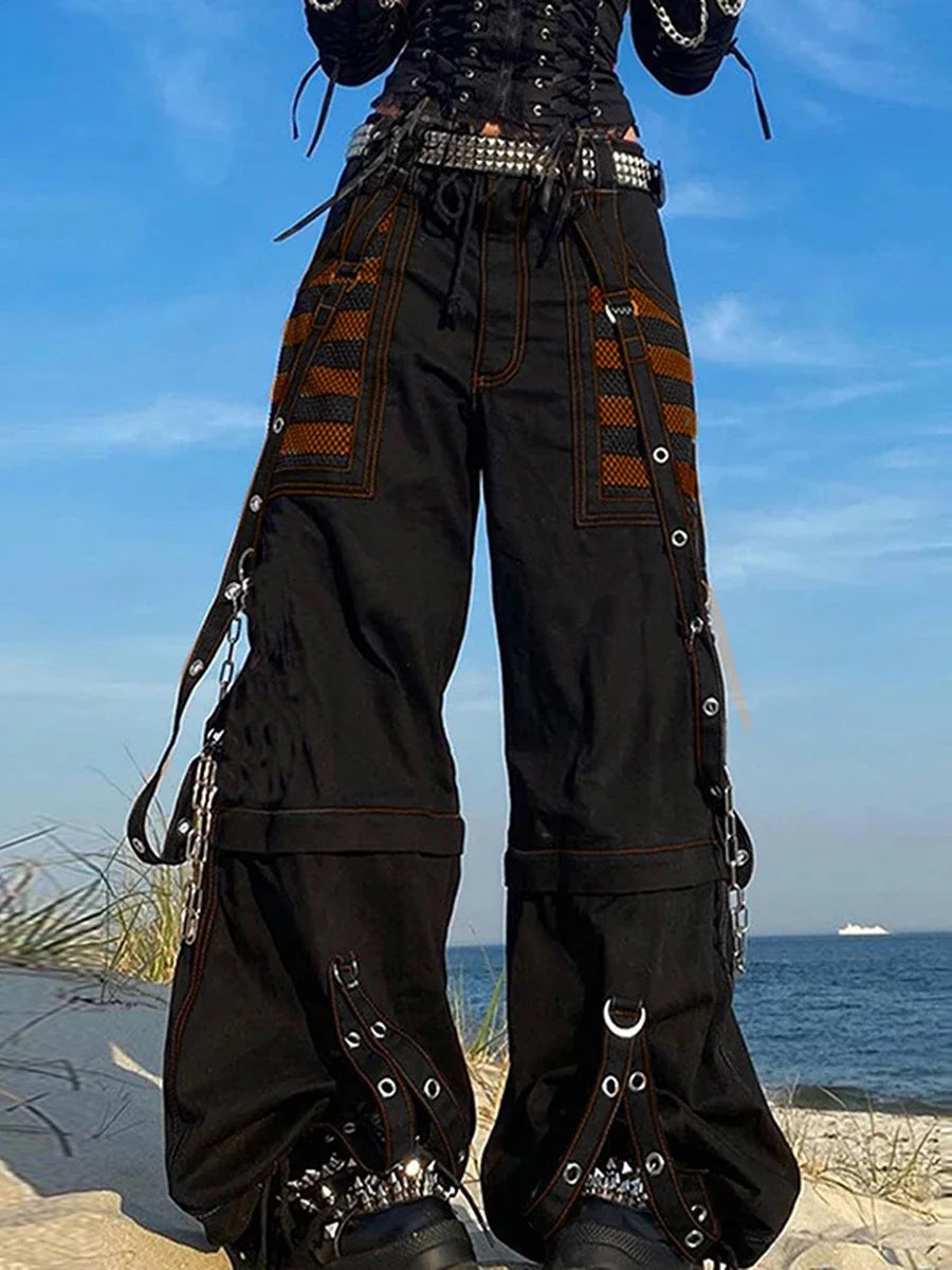 Striped Cargo Denim Pants