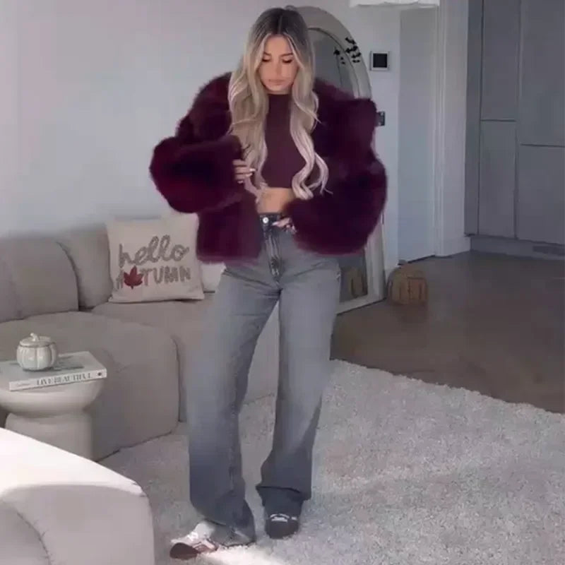 Burgundy Faux Fur Coat