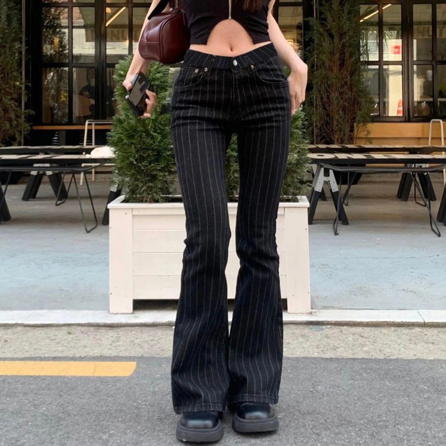 Retro Patchwork Lace-Up Pants