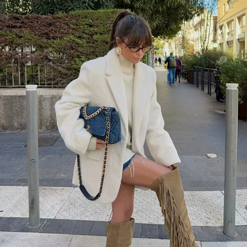 Faux Fur Long Blazer