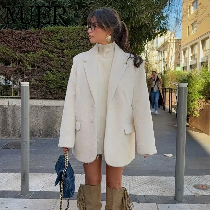 Faux Fur Long Blazer