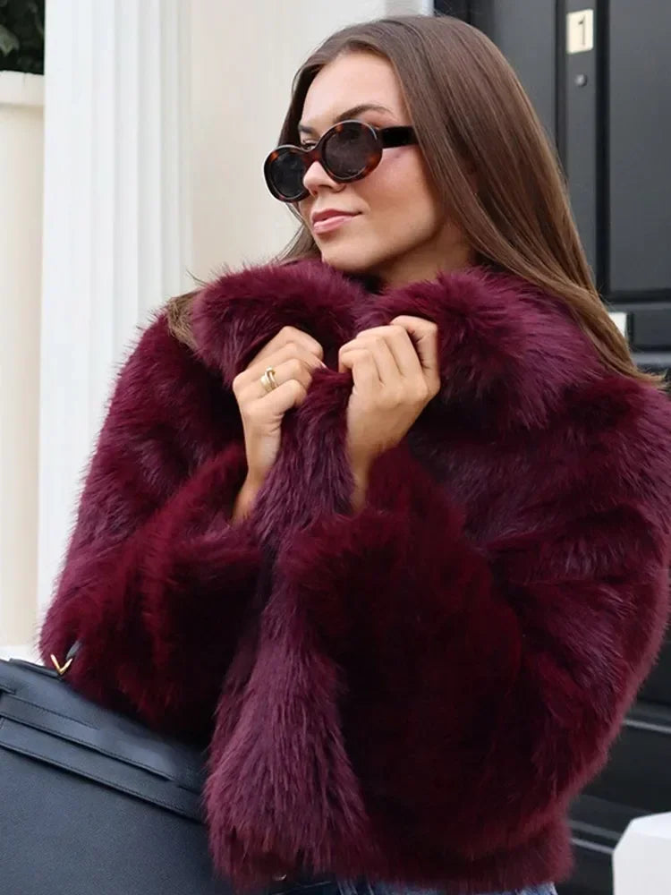 Burgundy Faux Fur Coat