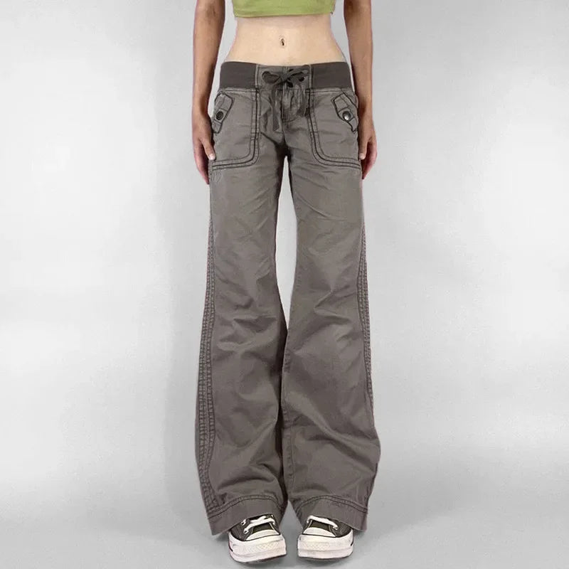 Retro Patchwork Lace-Up Pants