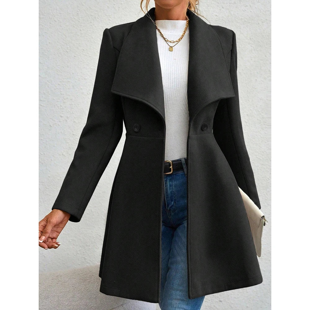Red Lapel Button-Up Coat