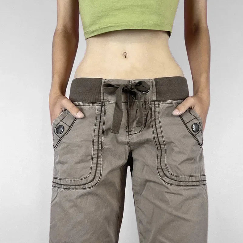 Retro Patchwork Lace-Up Pants