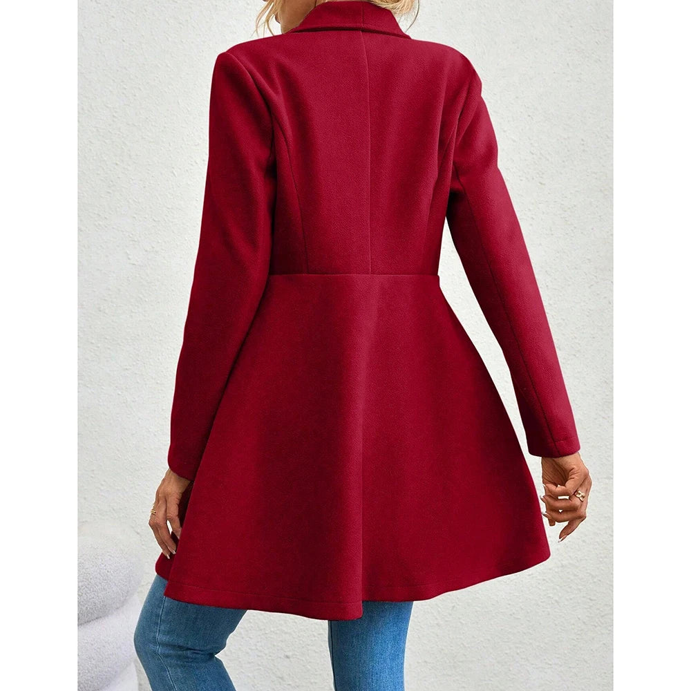 Red Lapel Button-Up Coat