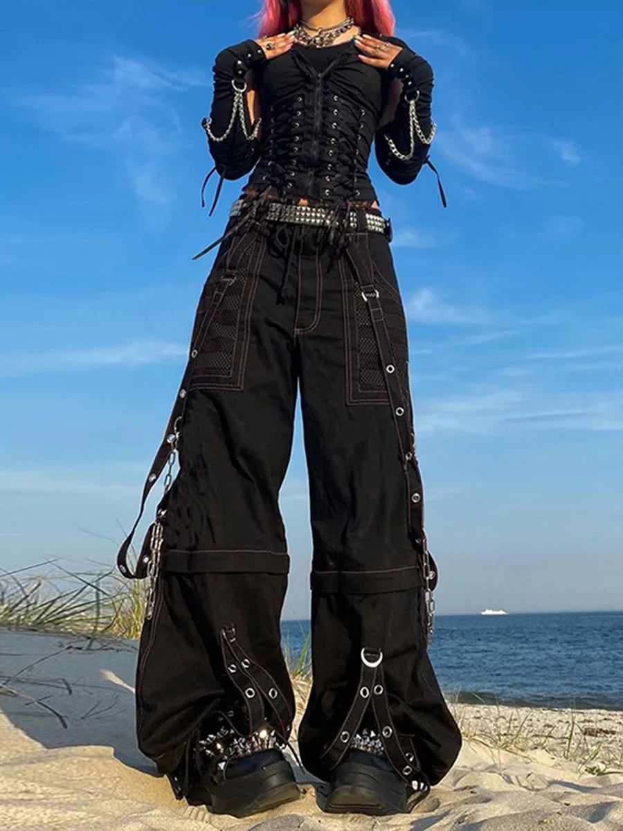 Striped Cargo Denim Pants