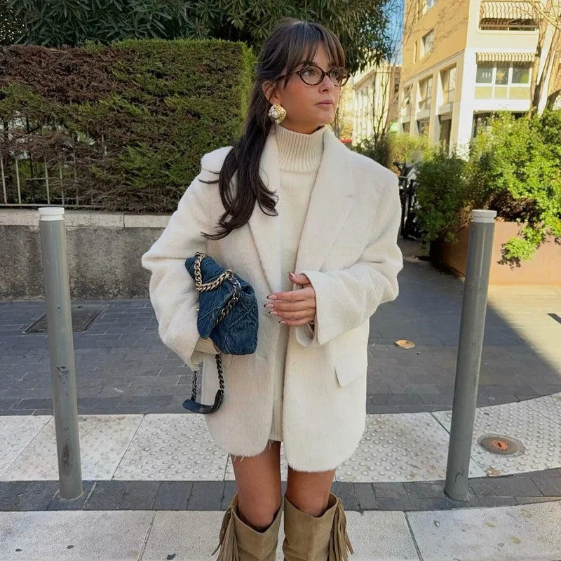 Faux Fur Long Blazer