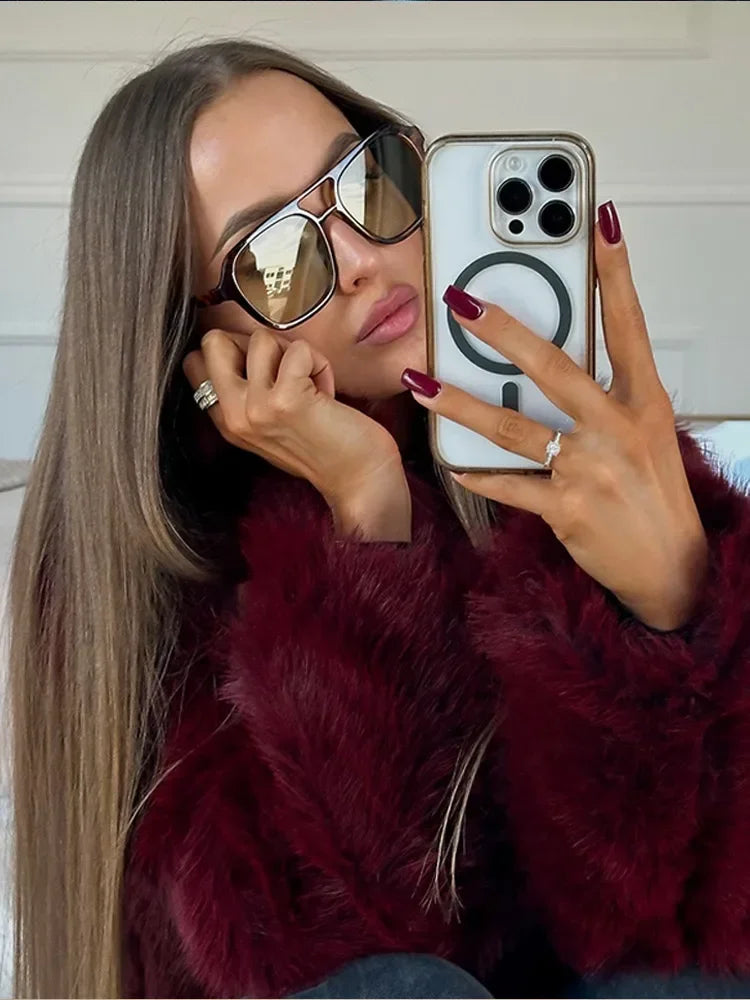 Burgundy Faux Fur Coat