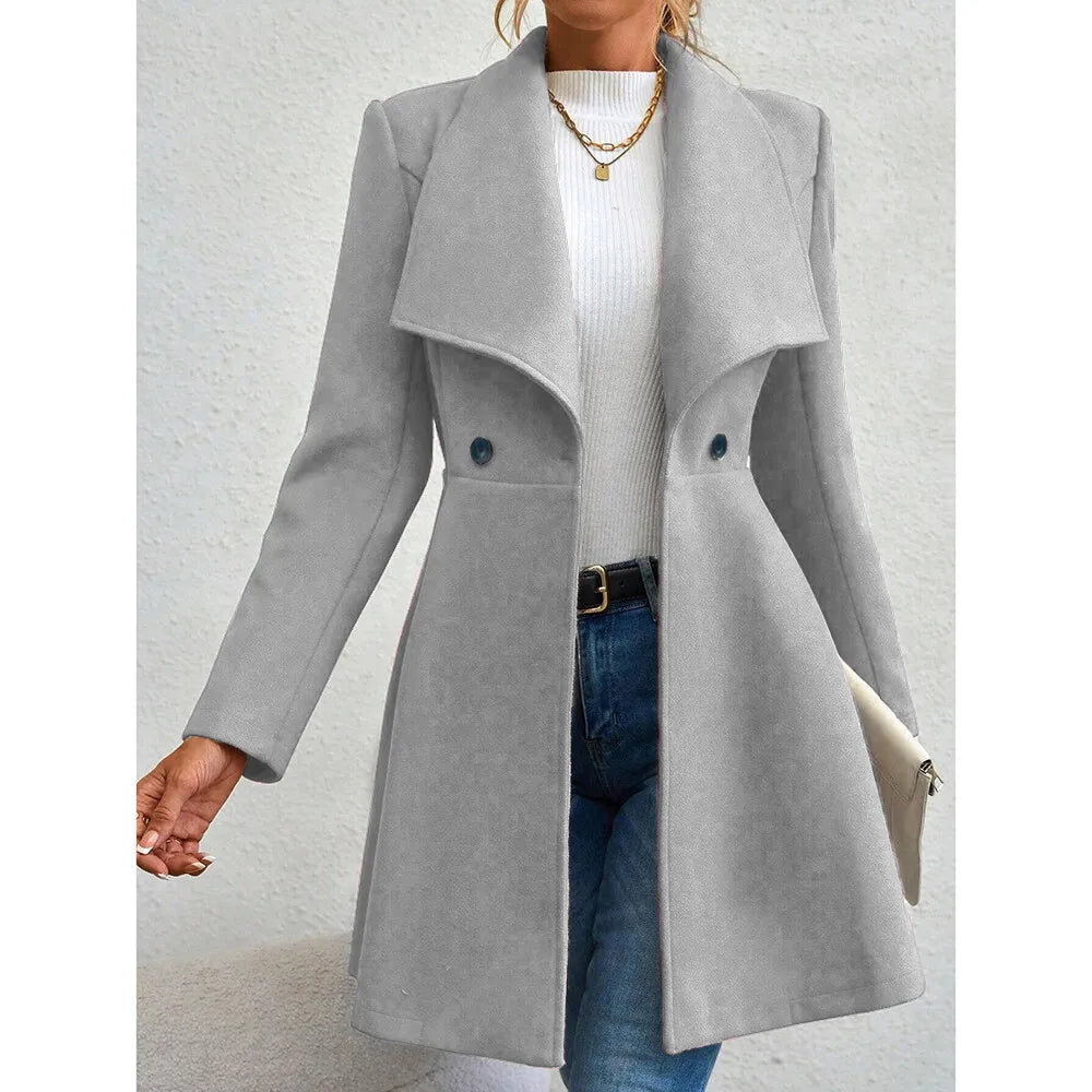 Red Lapel Button-Up Coat